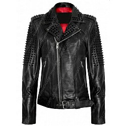 Black Spikes Studded Leather Jacket