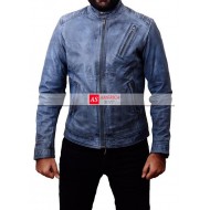 Blue Denim Leather Jacket
