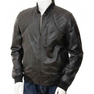 Quilted Black Bomber Leather Jacket