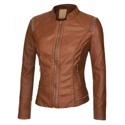 Brown bomber jacket for women