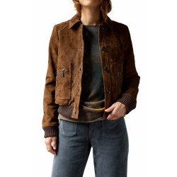 Brown Suede Leather Bomber Jacket