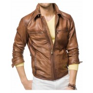Men designer Tan Leather Jacket