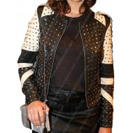 Bruna Marquezine Black And White Leather Jacket
