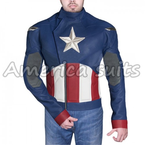 Captain America Chris Evan Blue Leather Jacket Americasuits USD