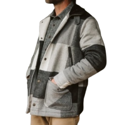 Classic Grey Plaid Wool Overshirt Jacket