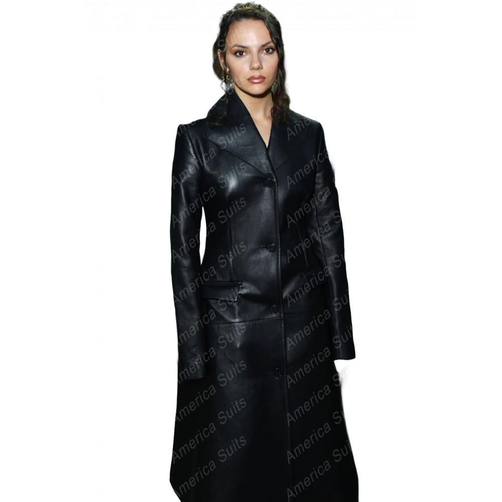 Dafne Keen Black Leather Coat | AmericaSuits