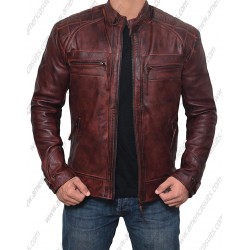 Distressed Lambskin Waxed Motorcycle Leather Jacket