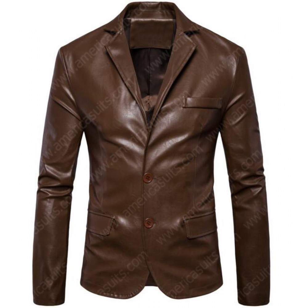Elegant Brown Leather Blazer
