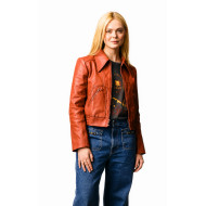 Elle Fanning Margos Got Money Troubles 2026 Rust Leather Jacket