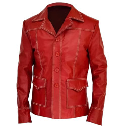 Fight Club Brad Pitt Red Leather Jacket 