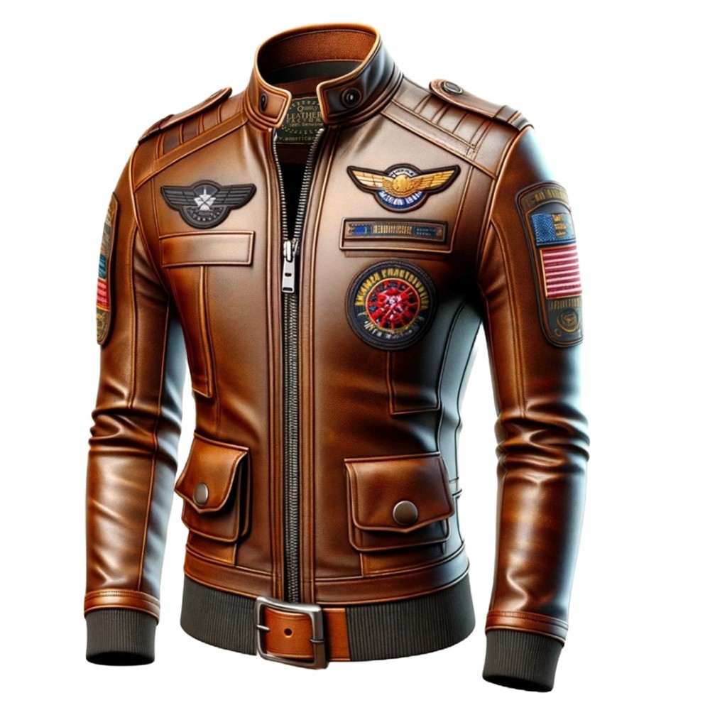 BROWN LEATHER AVIATOR JACKET WITH SOFT LAMBSWOOL LINING main image 0