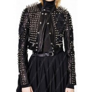 Gigi Hadid Studded Cropped Leather Jacket