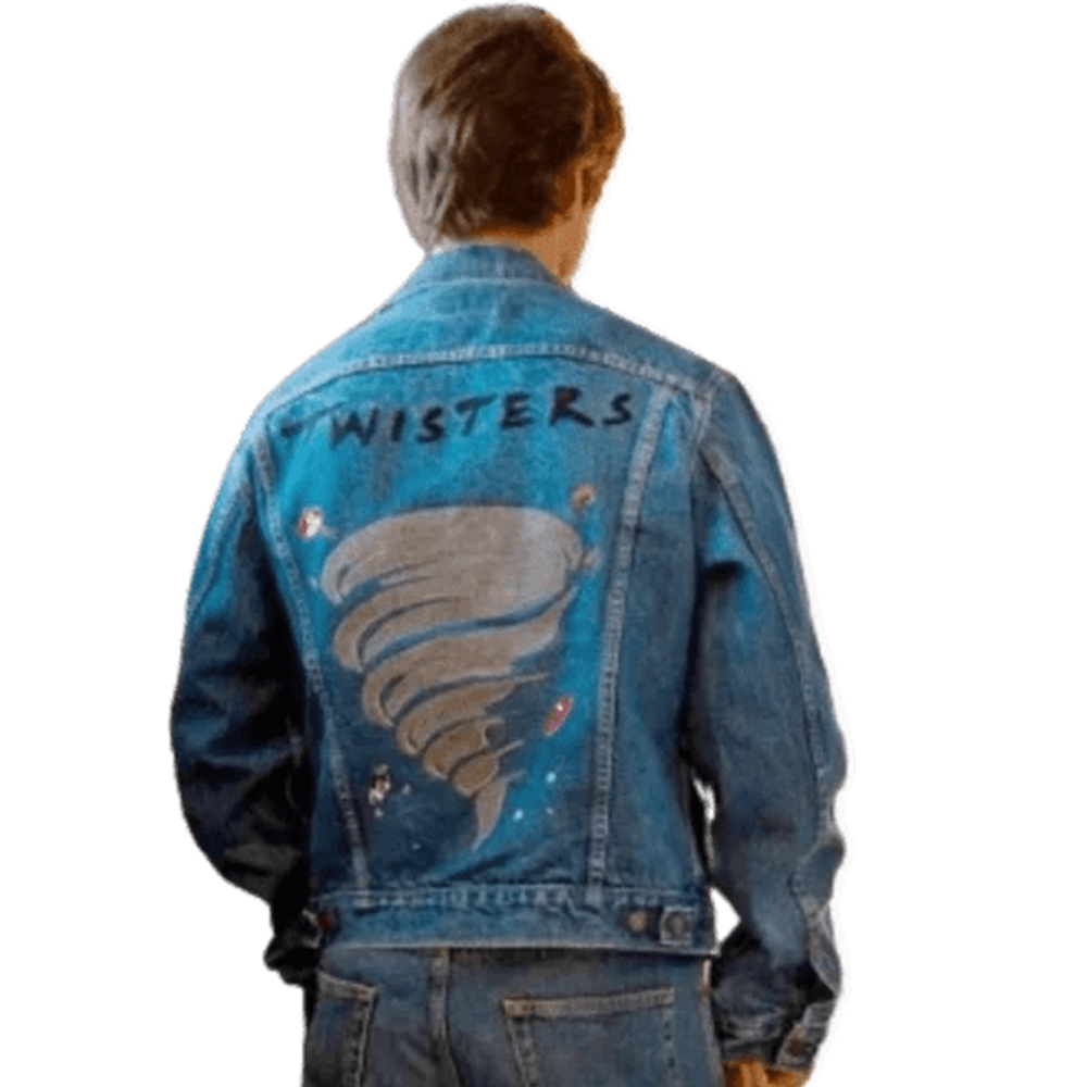 Glen Powell Iconic Twisters Movie Denim Jacket | Glen Powell Twister Jacket