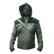 Stephan Amell Green Arrow Hooded Leather Jacket