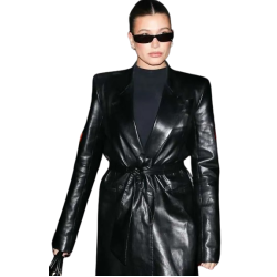 Hailey Bieber Black Belted Trench Coat