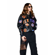 Hailey Bieber New York Knicks Black Leather Jacket