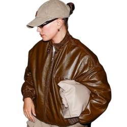 Hailey Rhode Bieber 2024 Brown Leather jacket
