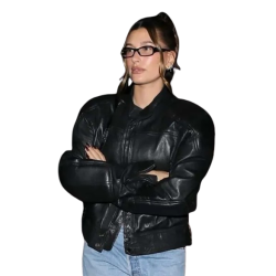Hailey Rhode Bieber Black Leather Bomber jacket