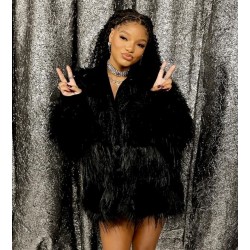 Halle Bailey Black Fur Jacket