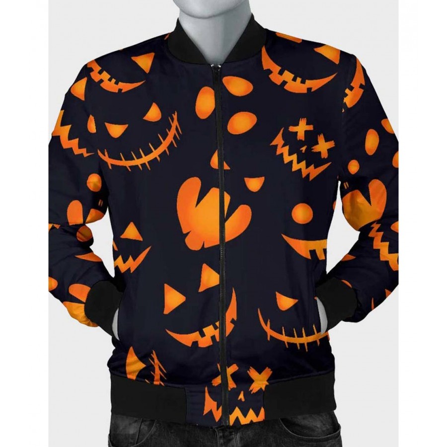 Halloween Pumpkin Pattern Print Men's Bomber Jacket main image 1