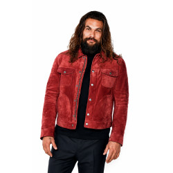 Jason Momoa Red Suede Leather Jacket