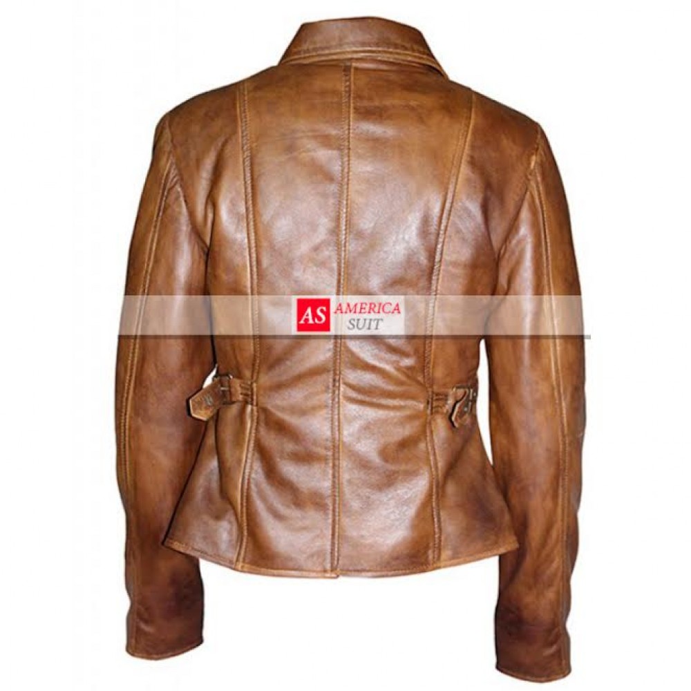 Jennifer Lopez Brown Distressed Leather Jacket