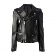 Kim Kardashian Slim Fit Black Biker Leather Jacket