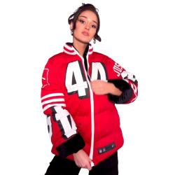 Kristin Juszczyk 49ers Red Puffer Jacket