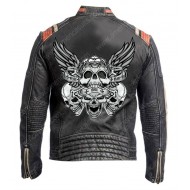 Leather Biker Jacket Skull Print