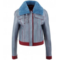 Life For Sara Yang Blue Leather Jacket Life For Sara Yang Blue Leather Jacket