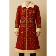 Majestic Red Reindeer Embroidered Santa Coat