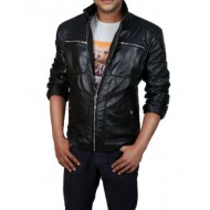 Men 4 Pocket Black Leather Jacket
