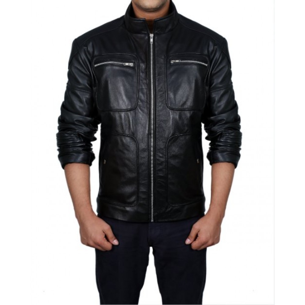 Black Leather Jacket For Men : Men 4 Pocket Black Leather ...