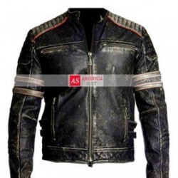 Men Black Distressed Leather Jacket