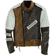 Men Cafe Racer Studded Leather Jacket