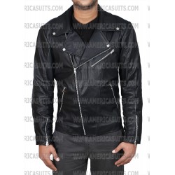 Men Classic Black Leather Biker Jacket