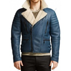 Men Blue Leather Jacket