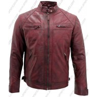 Men Distressed Burgundy Racer Leather Jacket