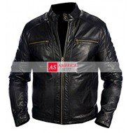 Men Elegant Basic Black Leather Jacket
