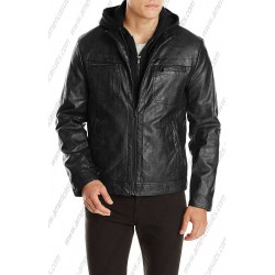 Mens Black Leather Jacket With Hood