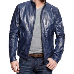 Men Navy Blue Stylish Leather Jacket