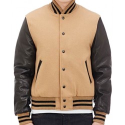 Men Tan And Brown Varsity Jacket