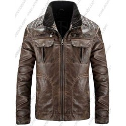 Men Waxed Biker Leather Jacket