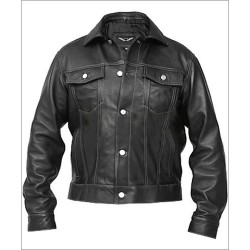 Men Wendy Denim Style Black Leather Jacket
