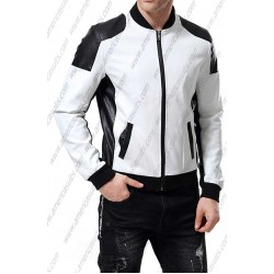 Men White Black Slim Fit Jacket