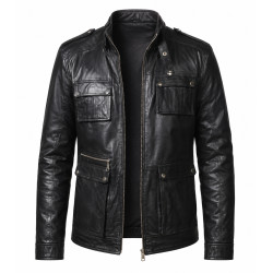 Mens Black Leather Field Jacket