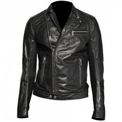 Mens Black Leather Moto Jacket