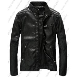 Mens Casual Zip Up Slim Bomber Faux Leather Jacket