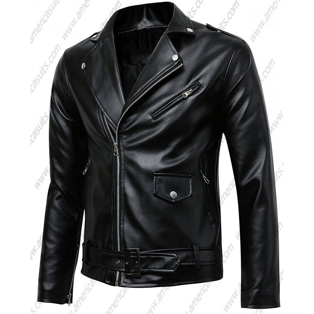 Black Leather Jacket For Men : Mens Classic Police Style ...