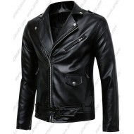 Mens Classic Police Style Faux Leather Motorcycle Jacket